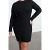 Moda Fitted Crew Neck Mini Length Plus Size Body-Fitting Ribbed Winter Knitted Plus Size Dress