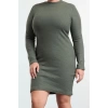 Moda Fitted Crew Neck Mini Length Plus Size Body-Fitting Ribbed Winter Knitted Plus Size Dress