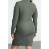 Moda Fitted Crew Neck Mini Length Plus Size Body-Fitting Ribbed Winter Knitted Plus Size Dress