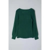Style Modern Women Regular Raglan Sleeve Heart Neck Plus Size Ribbed Knitwear Sweater
