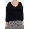 Style Modern Women Regular Low Sleeve V Neck Plus Size Ribbed Knitwear Sweater