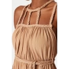 Fashion Style Regular Crew Neck Maxi Length Belted Woven Tie 100% Cotton Beach Dress
