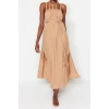Fashion Style Regular Crew Neck Maxi Length Belted Woven Tie 100% Cotton Beach Dress