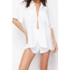 Style Women Modern Fashion Normal Waist Straight Leg Shirt Collar White Woven Shirt Shorts Set