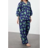 Style Women Modern Fashion Normal Waist Straight Leg Judge Collar Green Woven 100% Cotton Blouse Trousers Set