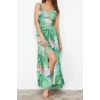Fashion Style Relaxed V Neck Maxi Length Floral Patterned Woven Beach Dress