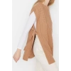 Style Modern Women Midi Low Sleeve Crew Neck Hijab Tied Waist Knitted Sweater