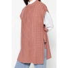 Style Modern Women Midi Low Sleeve Crew Neck Hijab Tied Waist Knitted Sweater