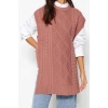 Style Modern Women Midi Low Sleeve Crew Neck Hijab Tied Waist Knitted Sweater