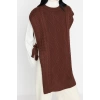 Style Modern Women Midi Low Sleeve Crew Neck Hijab Tied Waist Knitted Sweater