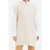 Style Modern Women Midi Low Sleeve Crew Neck Hijab Tied Waist Knitted Sweater