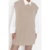 Style Modern Women Midi Standard Sleeve Crew Neck Hijab Side Slit Detailed Knitted Sweater