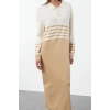 Fashion Style Relaxed Polo Neck Maxi Length Hijab Stone Color Block Knit Dress