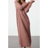 Moda Stil Relaxed Bisiklet Yaka Maxi Boy Tesettür Kendinden Desenli Triko Elbise