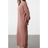 Moda Stil Relaxed Bisiklet Yaka Maxi Boy Tesettür Kendinden Desenli Triko Elbise