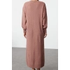 Moda Stil Relaxed Bisiklet Yaka Maxi Boy Tesettür Kendinden Desenli Triko Elbise