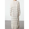 Moda Stil Relaxed Bisiklet Yaka Maxi Boy Tesettür Antrasit Çizgili Uzun Triko Elbise