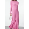 Fashion Style Regular Crew Neck Maxi Length Hijab Skirt Ruffle Ribbed Knitwear Dress