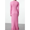 Fashion Style Regular Crew Neck Maxi Length Hijab Skirt Ruffle Ribbed Knitwear Dress