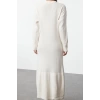 Fashion Style Relaxed Crew Neck Maxi Length Hijab Hair Knitted Patterned Skirt Flounce Knitwear Dress