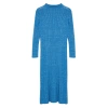Fashion Style Fitted Stand Collar Midi Length Hijab Denim Washed Hair Knitted Sweater Dress
