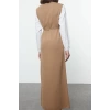 Moda Regular Maxi Hijab Beige Sleeves Woven Piece Detailed Waist Tied Knitwear Dress