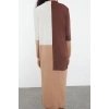 Moda Stil Regular Dik Yaka Maxi Boy Tesettür Renk Bloklu Triko Elbise