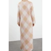 Fashion Style Relaxed Stand Collar Maxi Length Hijab Color Block Diamond Patterned Knit Dress
