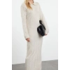 Fashion Style Regular Polo Collar Maxi Length Hijab Fishbone Patterned Knit Dress