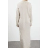 Fashion Style Regular Polo Collar Maxi Length Hijab Fishbone Patterned Knit Dress