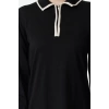 Fashion Style Fitted Polo Collar Maxi Length Hijab Ecru Piping Zippered Knitwear Dress