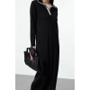 Fashion Style Fitted Polo Collar Maxi Length Hijab Ecru Piping Zippered Knitwear Dress