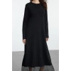 Fashion Style Fitted Crew Neck Maxi Length Hijab Skirt Tulle Detailed Knit Dress