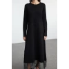 Fashion Style Fitted Crew Neck Maxi Length Hijab Skirt Tulle Detailed Knit Dress