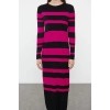 Fashion Style Fitted Crew Neck Maxi Length Hijab Black Color Block Ribbed Knitted Sweater Dress