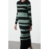 Fashion Style Fitted Crew Neck Maxi Length Hijab Black Color Block Ribbed Knitted Sweater Dress