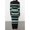 Fashion Style Fitted Crew Neck Maxi Length Hijab Black Color Block Ribbed Knitted Sweater Dress
