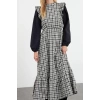 Fashion Style Regular Stand Collar Long Hijab Sleeves Poplin Detailed Woven Tweed Dress