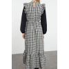 Fashion Style Regular Stand Collar Long Hijab Sleeves Poplin Detailed Woven Tweed Dress