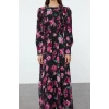 Fashion Style Regular Crew Neck Long Hijab Floral Patterned Ruffle Woven Dress