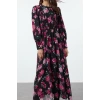 Fashion Style Regular Crew Neck Long Hijab Floral Patterned Ruffle Woven Dress