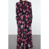 Fashion Style Regular Crew Neck Long Hijab Floral Patterned Ruffle Woven Dress