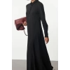 Fashion Style Fitted Shirt Collar Long Hijab Skirt Flounce Button Detailed Knitted Dress