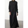 Fashion Style Fitted Shirt Collar Long Hijab Skirt Flounce Button Detailed Knitted Dress