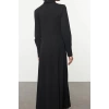 Fashion Style Fitted Shirt Collar Long Hijab Skirt Flounce Button Detailed Knitted Dress