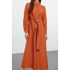 Fashion Style Regular Shirt Collar Long Hijab Waist Tied Woven Aerobin Dress