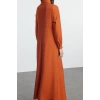 Fashion Style Regular Shirt Collar Long Hijab Waist Tied Woven Aerobin Dress