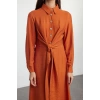 Fashion Style Regular Shirt Collar Long Hijab Waist Tied Woven Aerobin Dress