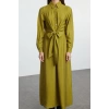 Fashion Style Regular Shirt Collar Long Hijab Waist Tied Woven Aerobin Dress