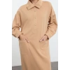 Fashion Style Oversize Stand Collar Long Hijab Front Snap Pocket Detailed Knitted Dress